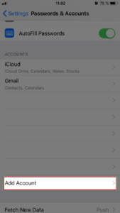 In Accounts section choose Add Accounts