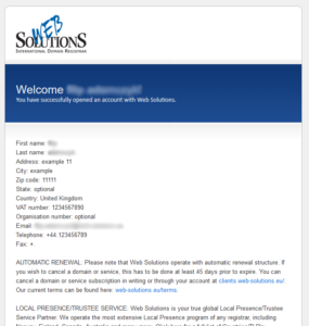 web-solutions confirmation message